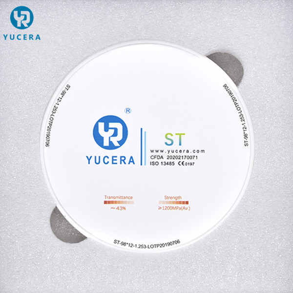 Yucera Factory Price Dental Super Translucent ST 98mm 95mm White Block Ceramic Disc for Cad Cad System 5axis Milling Machine
