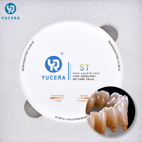 Yucera Factory Price Dental Super Translucent ST 98mm 95mm White Block Ceramic Disc for Cad Cad System 5axis Milling Machine